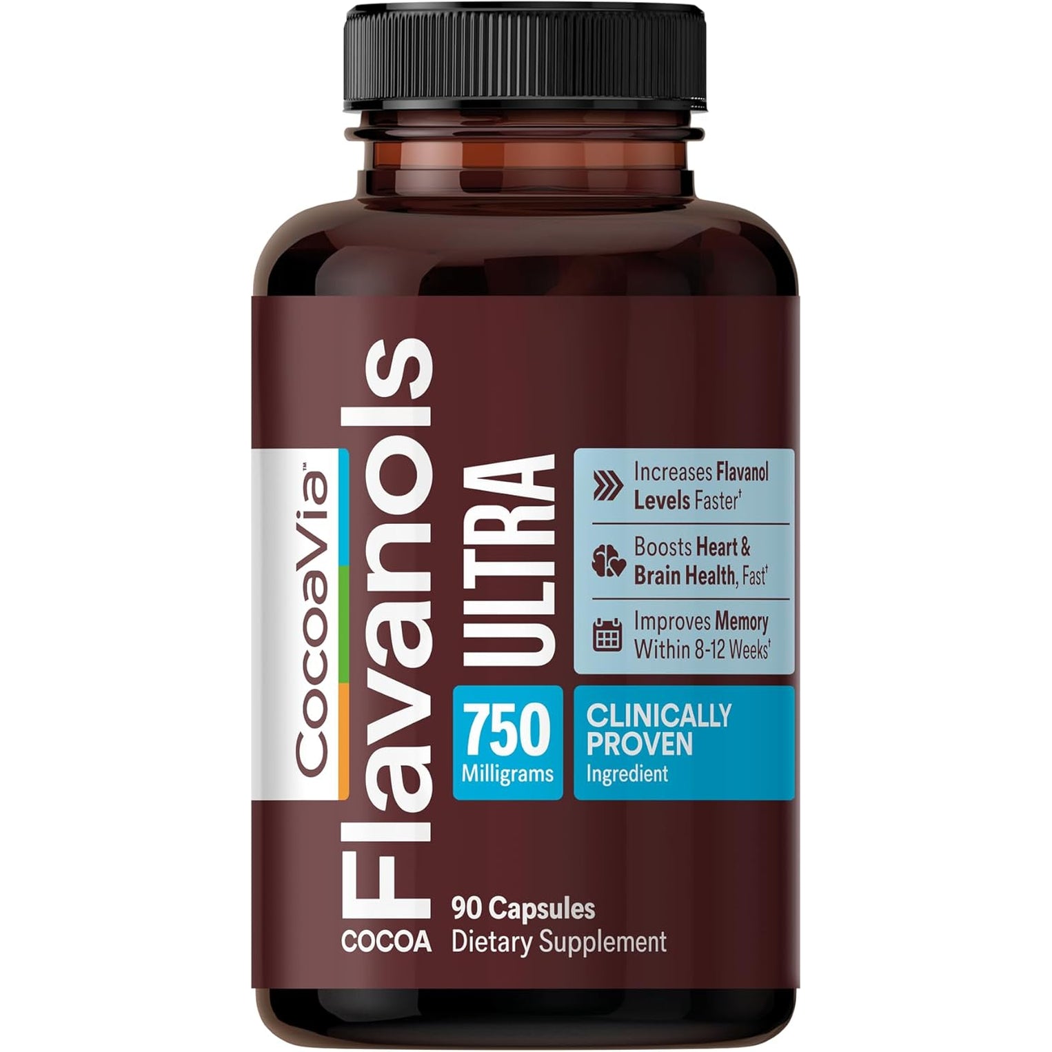 Cocoavia Ultra 750Mg Cocoa Flavanols – Heart & Brain Support, Memory & Blood Circulation Booster, High Flavanol Cocoa for Nitric Oxide, Energy & Oxygen Boost, Vegan, Gluten-Free, 30-Day Supply