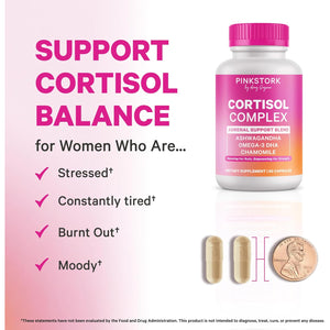 Pink Stork Cortisol Supplements for Women - Adaptogenic Adrenal Support & Stress Manager with Organic Ashwagandha, Omega 3, Saffron, Multivitamins - Mood & Hormone Balance - 60 Count