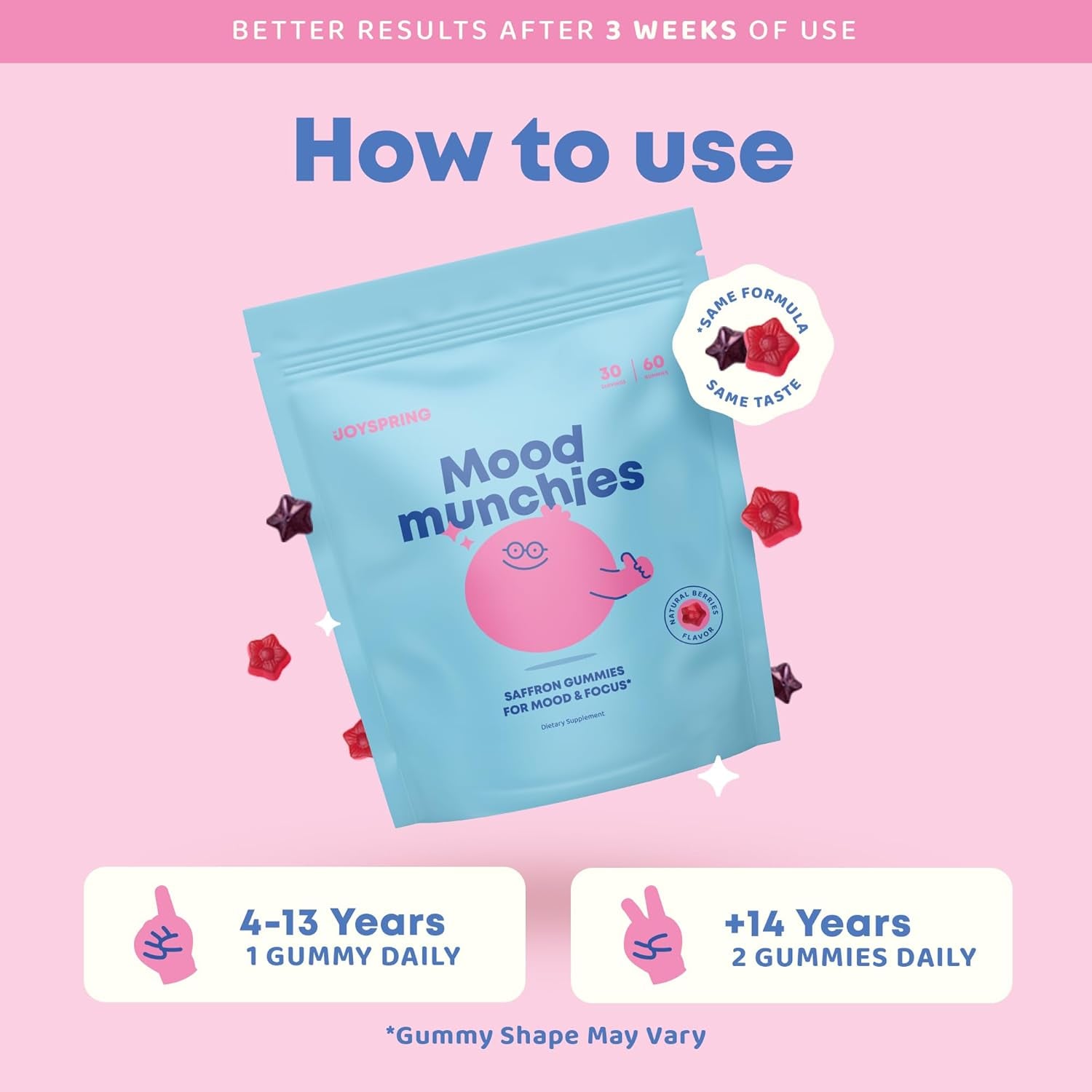 Joyspring Mood Munchies Saffron Gummies for Kids 4+ | Saffron Extract Supplement with GABA, Passion Flower & St Johns Wort | Sugar Free Vegan Brain Support & Kids Focus Gummies | Crafted in USA