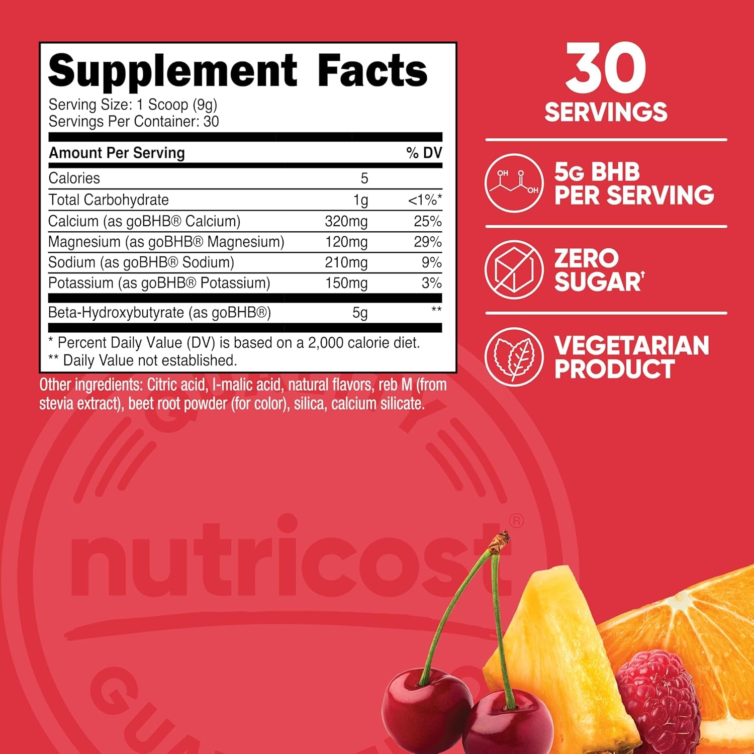 Nutricost BHB Salts Drink Mix (30 Servings, Fruit Punch Flavored) (5G BHB per Serving) - 0G Total Sugars, Vegetarian Product