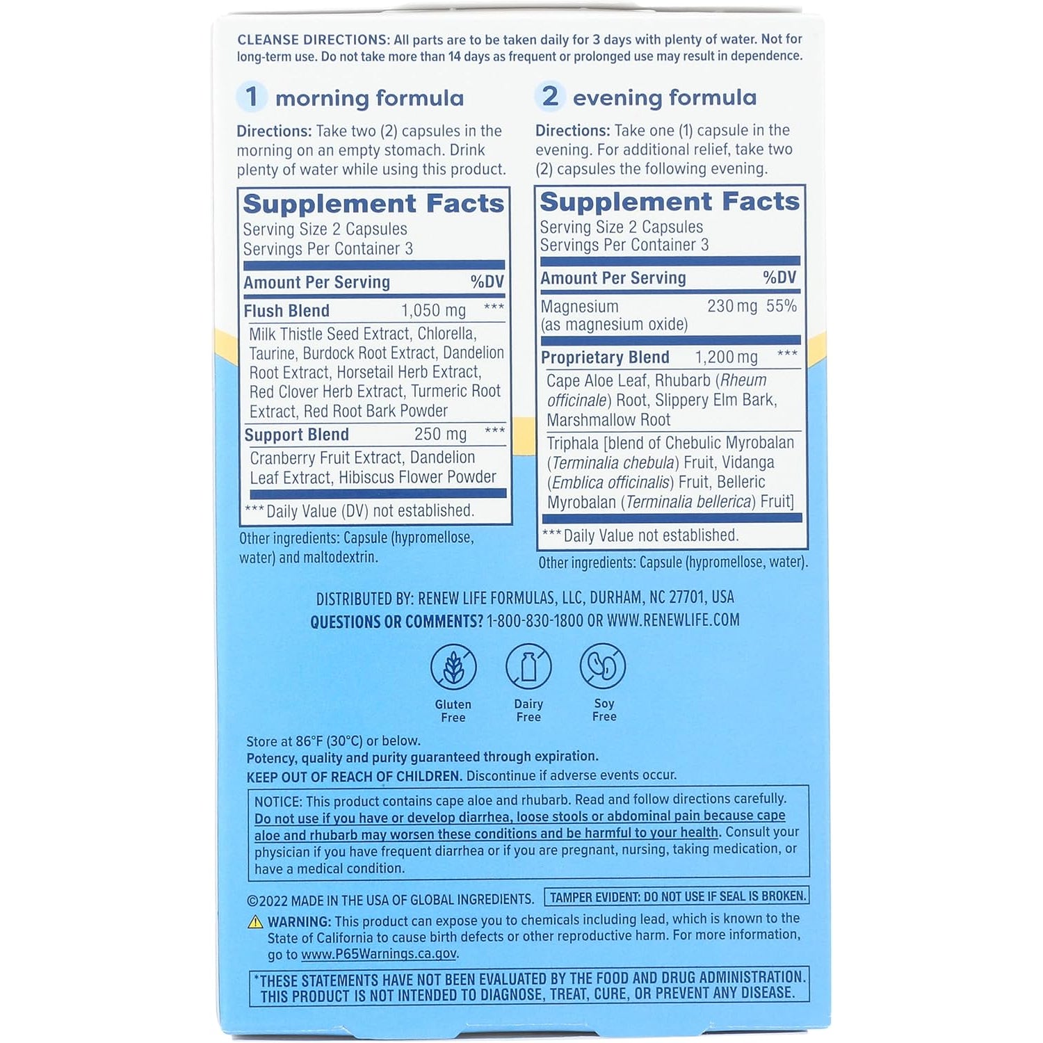 Renew Life 3-Day Cleanse Total Body Reset 2-Part Detox Cleanse Capsules, Digestive Wellness and Regularity, Herbal Blend with Magnesium and Cranberry, Soy, Dairy and Gluten-Free 12 Count