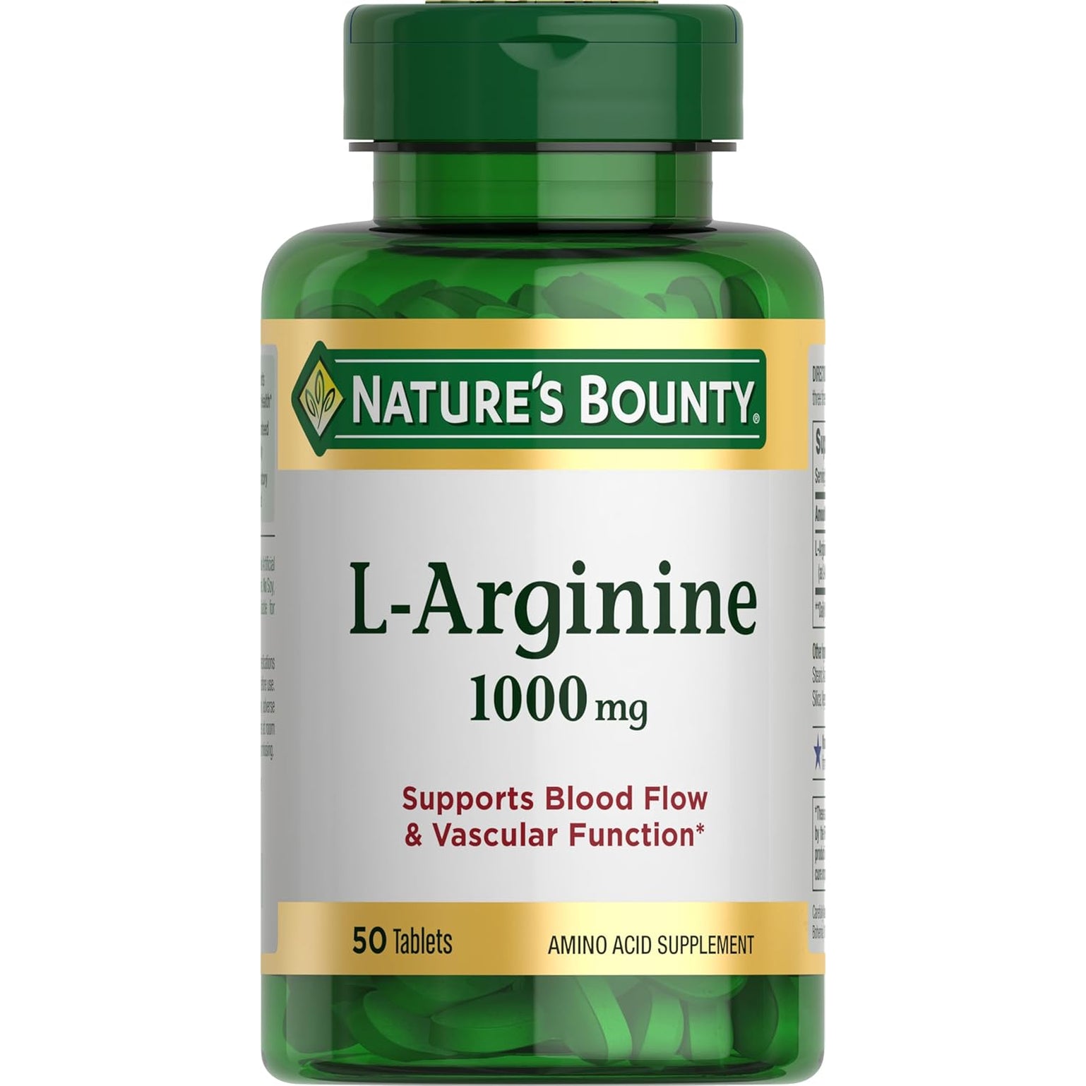 Nature’S Bounty L-Arginine 1000Mg for Supporting Blood Flow and Vascular Function – Non-Gmo, Gluten Free, 50 Tablets