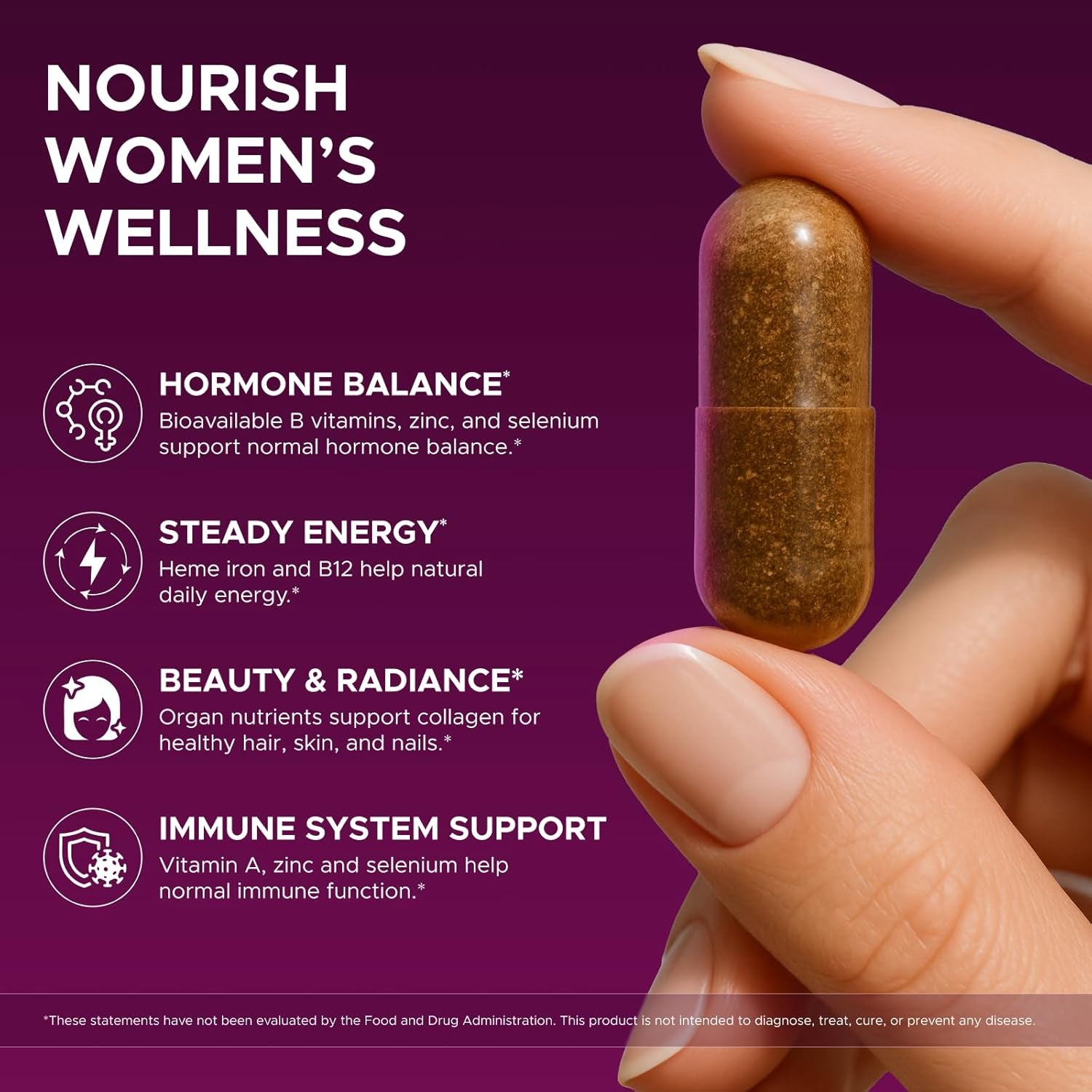 Primal Beef Organ Supplement for Women, Grass-Fed Ancestral Superfood Supplement with Uterus & Liver for Hormone Balance & Queen Energy - 60 Day Supply