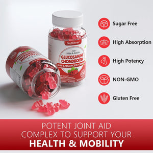 Softbear Glucosamine Chondroitin Gummies, Sugar Free Glucosamine Chondroitin MSM Supplement with Elderberry Turmeric Supports Joint Health & Antioxidant, Raspberry Flavored 60 Count