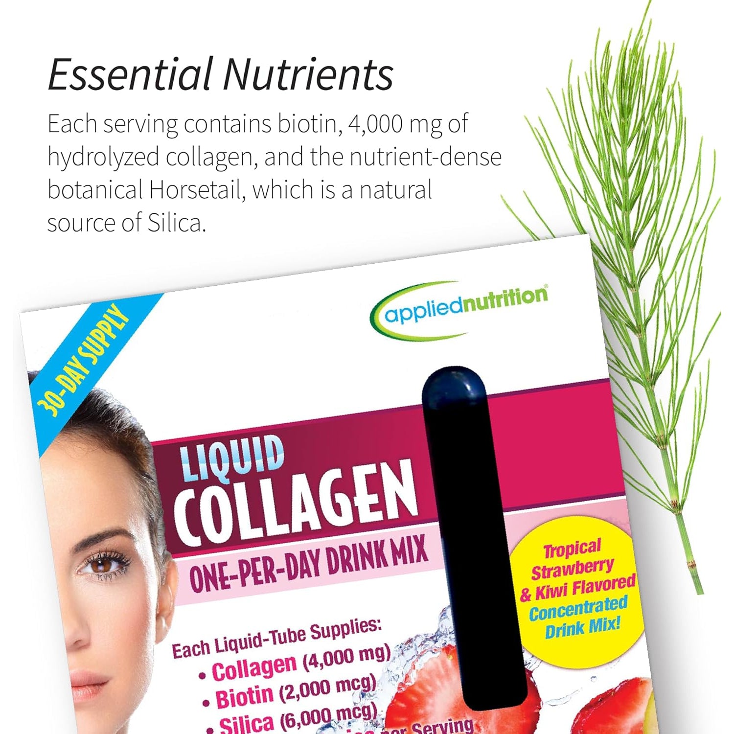 Applied Nutrition Liquid Collagen Skin Revitalization - 10 Liquid Tubes, Pack of 2 - Collagen, Biotin & Silica - Tropical Strawberry & Kiwi Flavor - 20 Servings