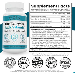 Zen Nutrients the Everyday Back Vitamin for Lower Back Relief & Nerve Function Support Supplement - Back, Disc and Nerve Relief with Alpha Lipoic Acid, Turmeric & Glucosamine (60 Capsules)