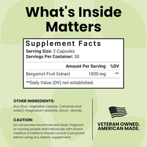 Luma Nutrition Citrus Bergamot 1000Mg per Serving - Citrus Bergamot Supplement - Heart Health Support - Made in the USA - Veteran Owned - 60 Capsules, 30 Servings