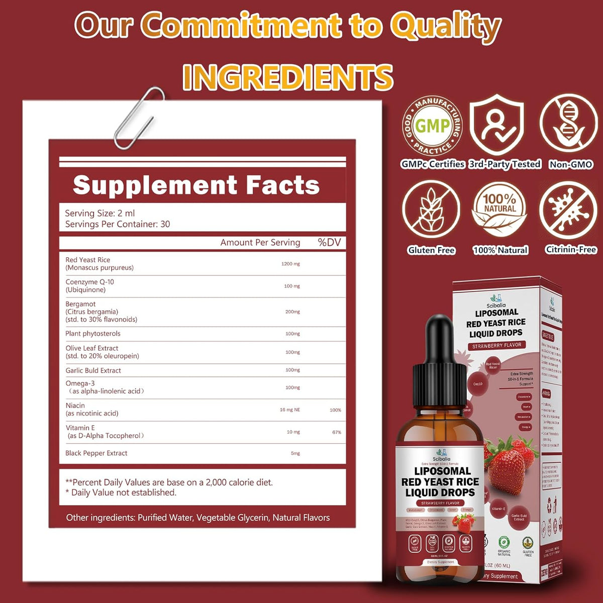 Liposomal Red Yeast Rice Liquid Drop 1200Mg 10-In-1 Organic Red Rice Yeast with Coq10 Citrus Bergamot Plant Sterols Garlic, Extra Strength Cholesterol Lowering Supplements for Women Men