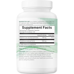 Micro Ingredients Glutathione 500Mg with 100Mg Vitamin C Supplement, 240 Veggie Capsules | Reduced Glutathione + Fat Soluble Ascorbyl Palmitate Complex | Non-Gmo, Filler Free