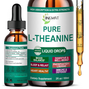 L Theanine Liquid Drops, Pure L-Theanine 400Mg for Adults and Kids, Organic High Absorption L Theanine Supplement, Natural Focus Supplement, Non-Gmo | Gluten Free | 30 Servings