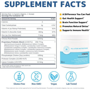 5-In-1 Bio-Heal® Probiotic for Kid, Men & Women (Powder) - Best Supplement for Brain Function, Gut Health & Constipation - Shelf Stable & Fortified with Vitamins, Minerals & Prebiotics