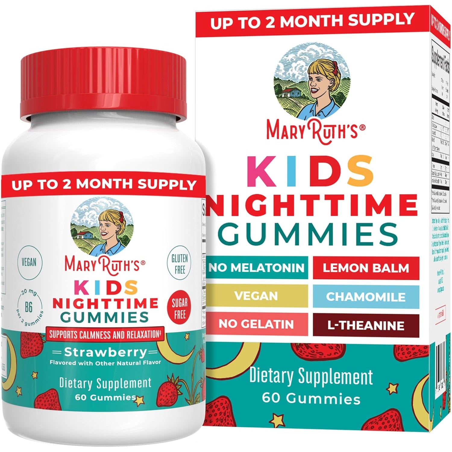 MARYRUTH'S Kids Nighttime Gummies | Sugar Free | NO Melatonin with L Theanine, Lemon Balm, Chamomile, Vitamin B6 | Relaxation Support for Kids 2+ | Vegan | Non-Gmo | Gluten Free | 60 Count