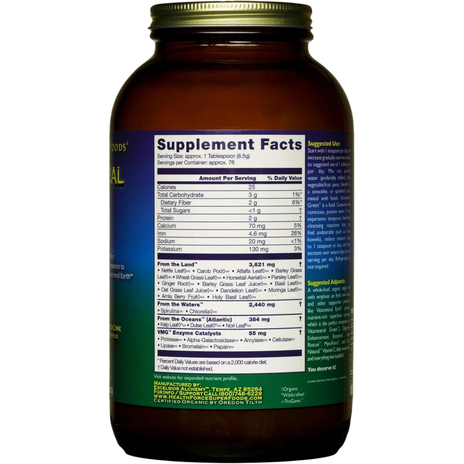 HEALTHFORCE SUPERFOODS Vitamineral Green - Mineral Supplement for Immune & Thyroid Support - Green Powder Supplement with Ingredients from the Land - Gluten-Free & Vegan - 500 Grams