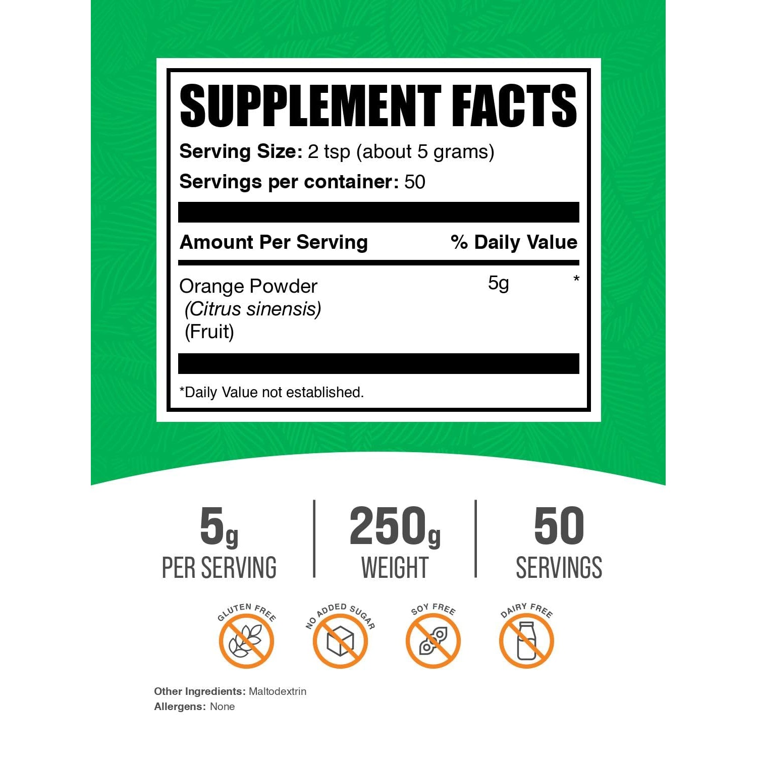 Bulksupplements.Com Orange Powder - Orange Fruit Powder, Nutrient-Rich Flavoring - Gluten Free, 5G per Serving, 250G (8.8 Oz) (Pack of 1)
