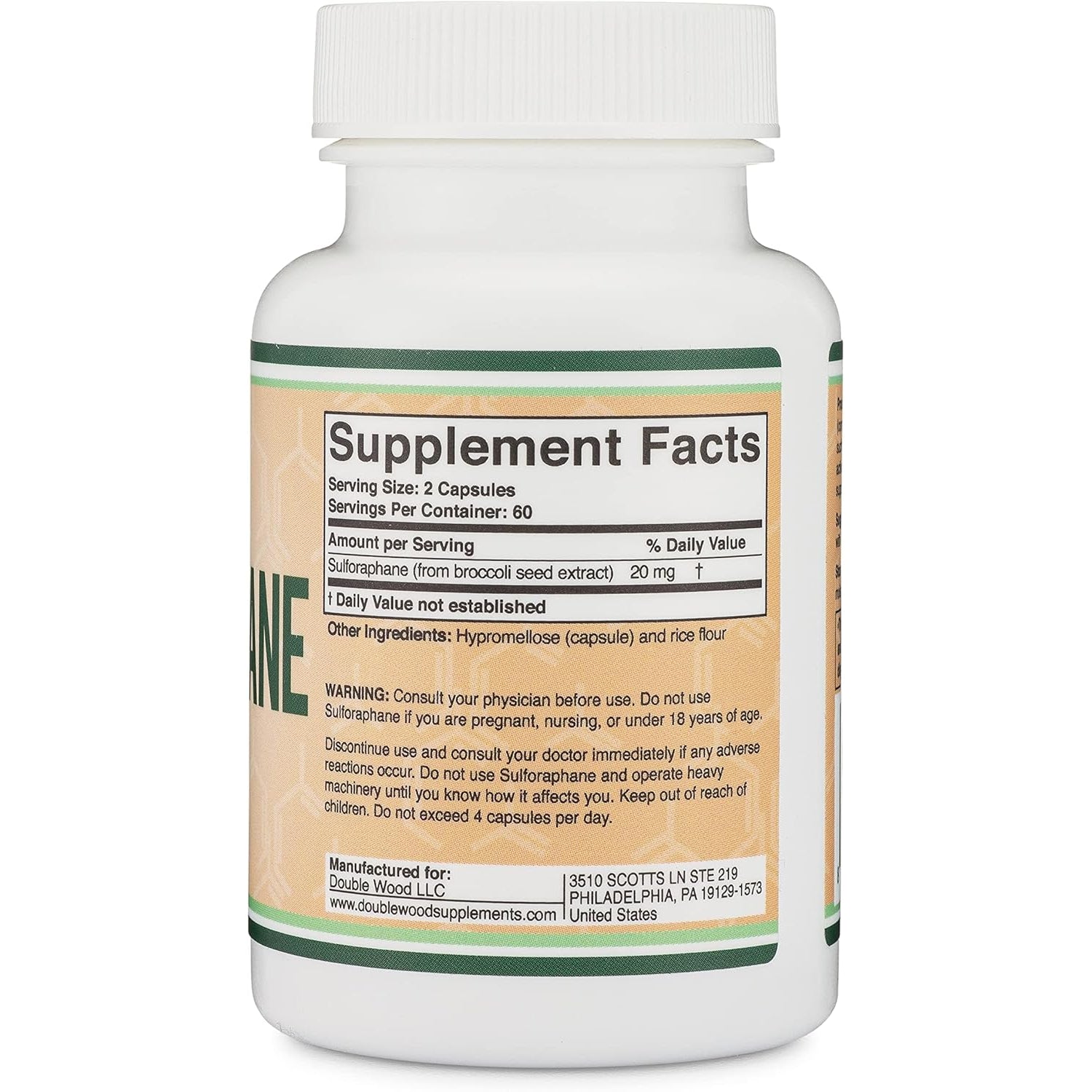 Sulforaphane Supplement - 20Mg of Sulforaphane per Serving (120 Capsules) Potent Broccoli Extract for Healthy Aging (Derived from Broccoli Sprouts, Vegan Safe) by Double Wood