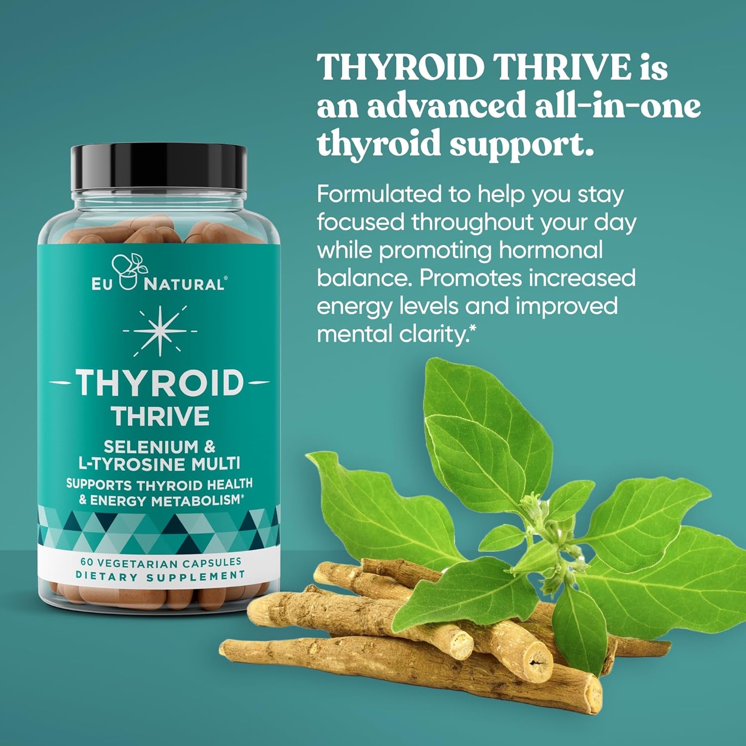 Thrive Energy Support - Naturally Fight Fatigue, Balance Hormones, Promote Focused Energy - Zinc, Selenium, Iodine - 60 Vegetarian Soft Capsules