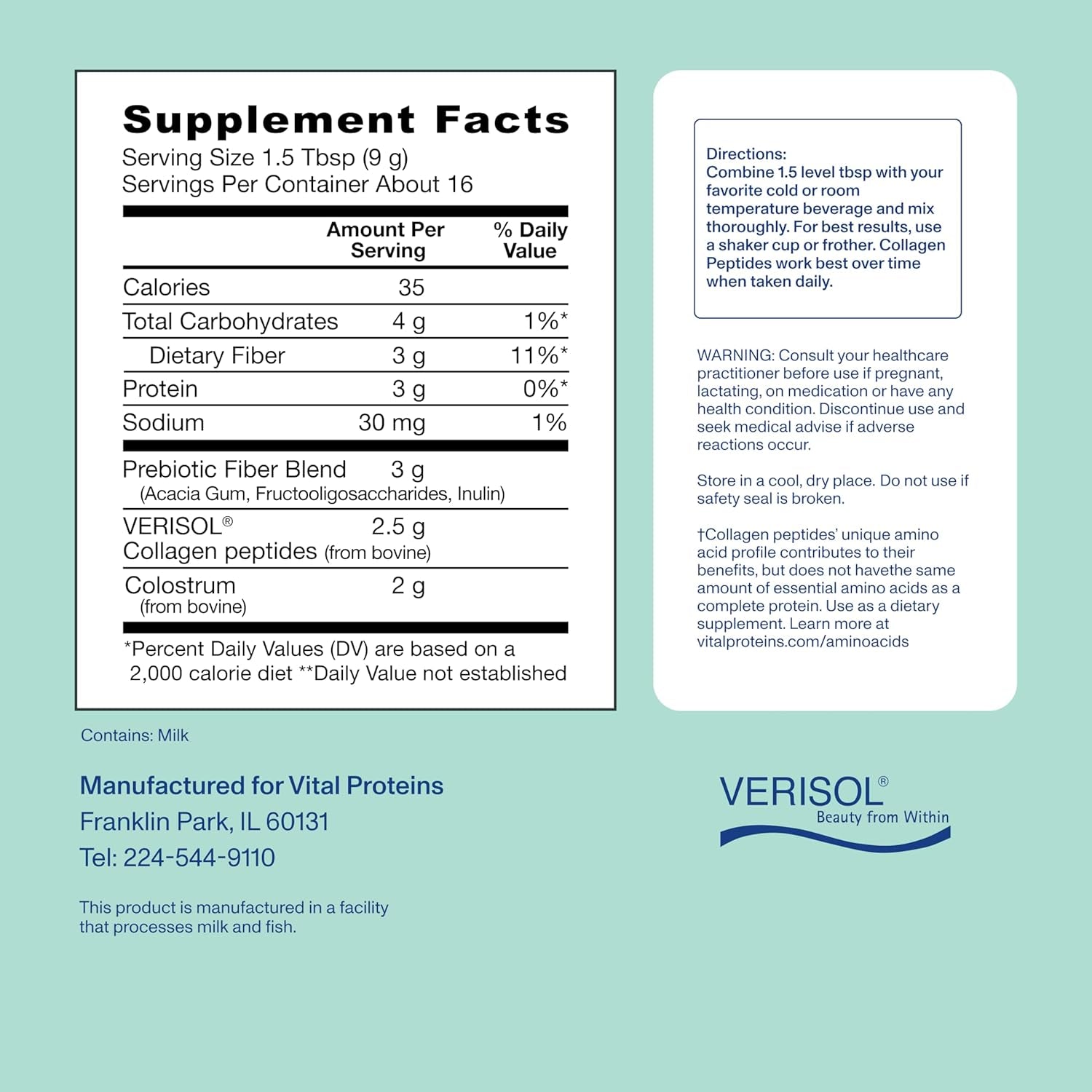 Vital Proteins® Advanced Collagen + Colostrum + Prebiotic Fiber, 2.5G VERISOL® Collagen Peptides, Supports Gut, Immune Health**, Hair, Skin & Nail Support**