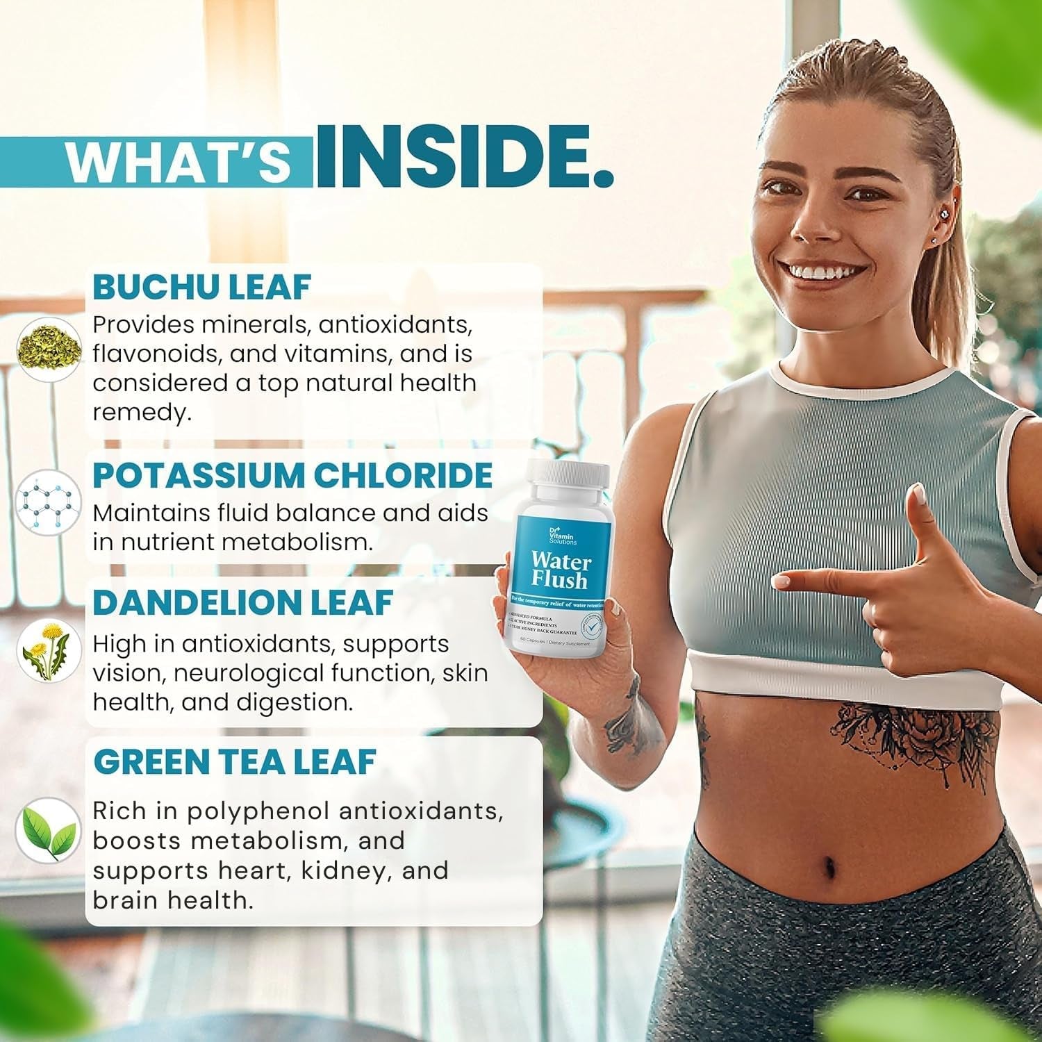 Diuretic Water Pills for Weight Control, 12 Active Ingredients (Green Tea, Cranberry & More), Instant Relief from Bloat & Swelling, Water Retention Pills for Women & Men - 60 Capsules