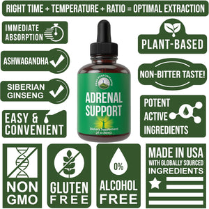 Peak Performance Adrenal Support Supplements to Restore Energy from Adrenal Fatigue. Liquid Drops Complex for Women and Men. Supports Healthy Cortisol Management. Supplement with Adaptogens