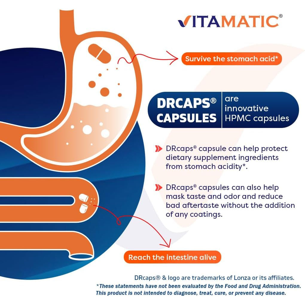 Vitamatic Lactobacillus Gasseri - 12 Billion per DR Capsule - 60 Count - Digestive Support - Made with Prebiotic Inulin Fiber