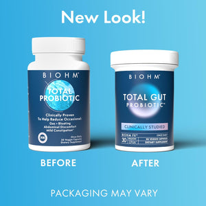 BIOHM Total Probiotic, 30 Billion CFU Daily Probiotics for Women & Men (30 Count) Helps Reduce Occasional Gas & Bloating, Supports Digestion & Total Gut Health, Non-Gmo, Vegan