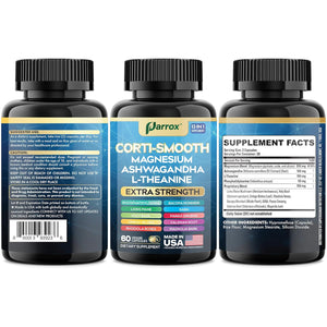 Corti-Smooth Cortisol Supplement Magnesium, L-Theanine, Ashwagandha, Phosphatidylserine, Valerian Root, Lions Mane, Bacopa Monnieri, Ginkgo Biloba, Panax Ginseng, Magnolia Bark, GABA (60 Caps)