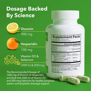 Lymphatic Formula, Diosmin Hesperidin 1000Mg Lymphatic Drainage Supplement, Lymph System Support & Detox, Micronized MPFF Complex Blend with Vitamin D3 & Selenium for Immune Health, 60 Capsules