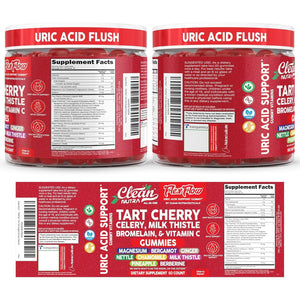 Clean Nutra Tart Cherry Gummies Uric Acid Flush Celery Milk Thistle Bromelain Vitamin C Magnesium Citrus Bergamot Ginger Stinging Nettle Leaf Chamomile Berberine Quercetin Support 60 Gummy Vitamins