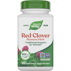 Nature'S Way Red Clover Blossom Herb, Traditional Health Support for Women*, 800 Mg per 2-Capsule Serving, Non-Gmo Project Verified, Red Clover Supplement, 100 Vegan Capsules (Packaging May Vary)
