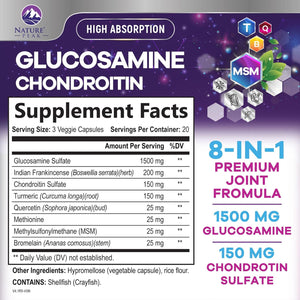 Glucosamine Chondroitin, MSM & Turmeric - Extra Strength Joint Support Supplement with 1500Mg Glucosamine Sulfate per Serving - for Cartilage, Joint Health & Flexibility - Bottled USA - 60 Capsules