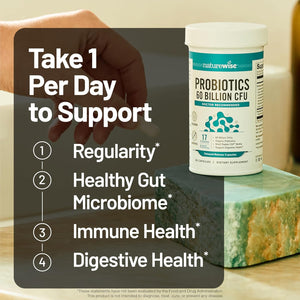 Naturewise Probiotics 60 Billion CFU - 17 Strains + Organic Prebiotics - Immune, Digestive & Gut Health Support for Women & Men - Vegetarian, Gluten-Free, Non-Gmo - 30 Capsules[1-Month Supply]
