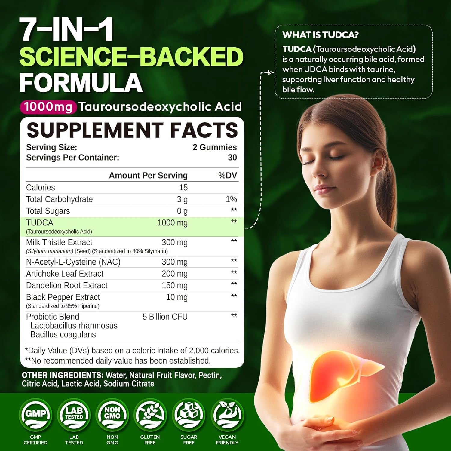 TUDCA 1000Mg Gummies, TUDCA Milk Thistle for Liver Support, with NAC, Artichoke Extract for Liver Cleanse Detox & Repair, Healthy Bile Flow & Digestion, Sugar Free Mixed Berry Flavor, 60 CT