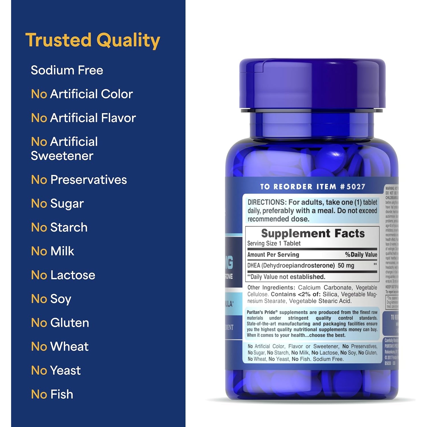 Puritan'S Pride Youth Guard™ DHEA for Women and Men 50Mg, Dietary Supplement for Healthy Aging, 3 Month Supply, 100 Tablets