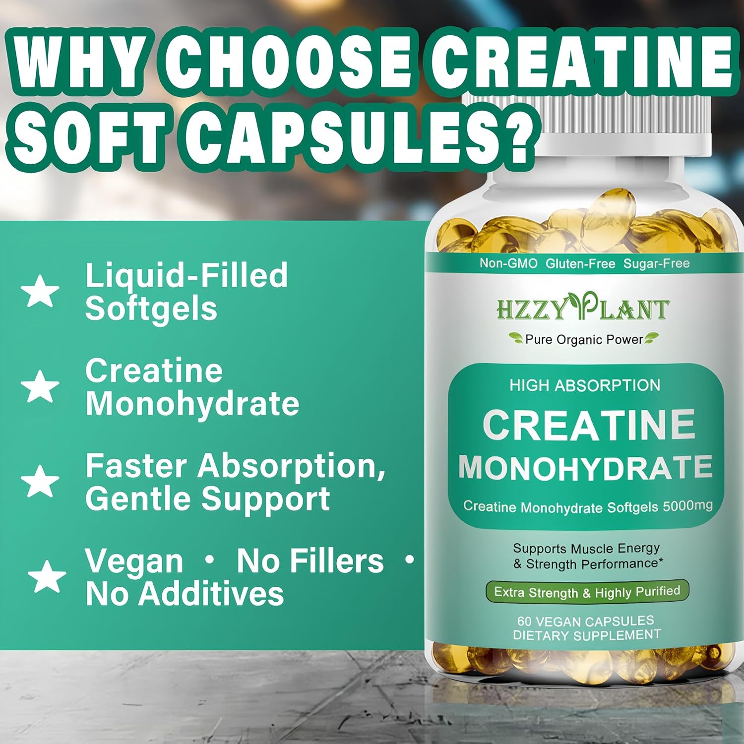 Creatine Softgels - High Absorption Creatine for Women & Men - Creatine Monohydrate 5000Mg for Muscle Strength, Muscle Builder, Energy Boost, Pre-Workout - Sugar Free, Non-Gmo & Gluten Free