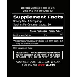 Jocko Fuel Creatine Monohydrate, Pure Micronized Powder for Men & Women, Supports Muscle Growth, Strength, Recovery & Cognition, Unflavored, 450 Grams, 90 Servings