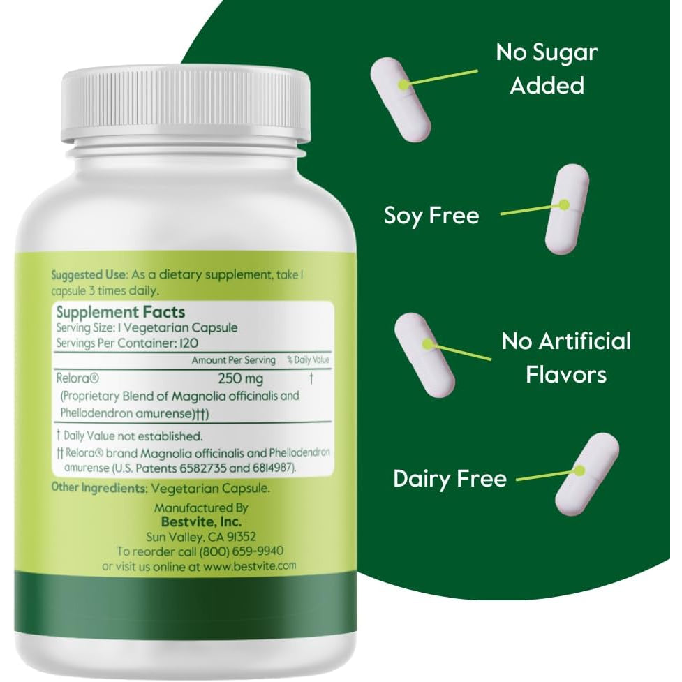 BESTVITE Filler-Free Relora 250Mg (120 Vegetarian Capsules) – Clinically Researched – No Stearates – Vegan – No Fillers – Supports the Management of Occasional Stress*
