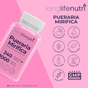 Longlifenutri Pueraria Mirifica Root Extract – 240 Vegetarian Capsules, 1000 Mg per Serving, 4-Month Supply, Made in USA (240)