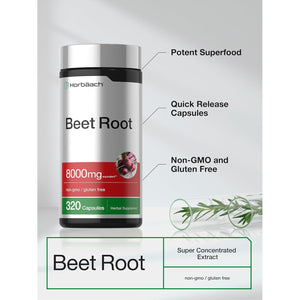 Horbäach Beet Root Powder Capsules | 320 Pills | High Potency Herbal Extract Supplement | Non-Gmo, Gluten Free Formula