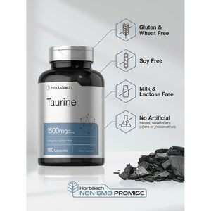 Horbäach Taurine 1500Mg | 180 Capsules | Amino Acid Supplement | Non-Gmo and Gluten Free