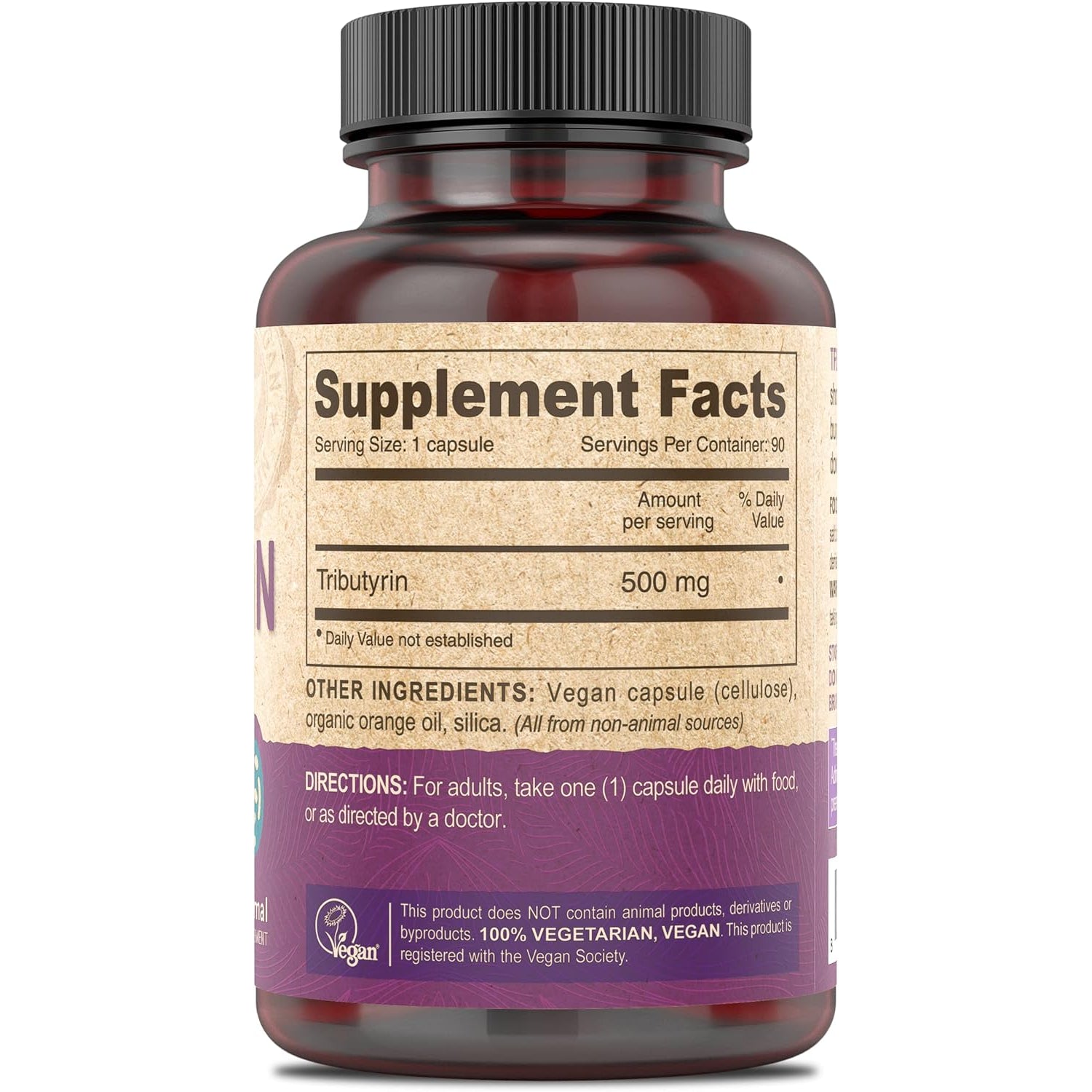 DEVA Vegan Tributyrin Supplement - Butyrate Precursor, Gut Barrier Support, Butyric Acid, 500 MG Vegan Capsules, Leaky Gut Support, Digestion, 90 Count