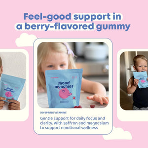 Joyspring Mood Munchies Saffron Gummies for Kids 4+ | Saffron Extract Supplement with GABA, Passion Flower & St Johns Wort | Sugar Free Vegan Brain Support & Kids Focus Gummies | Crafted in USA