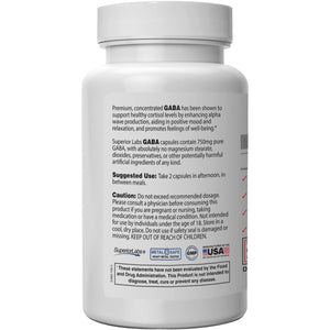 Superior Labs | GABA Supplement 750Mg | Maximum Strength Mood Enhancement | Natural Relief of Simple Nervous Tension, Promotes Mood Balance, Sleep Quality, and Natural Brain Function*