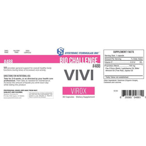 Systemic Formulas Bio Challenge #488 VIVI Virox - 30 Capsules. Powerful Immune Support Blend with PAU D’Arco, Leptotaenia Oil (Lomatium Dissectum), Bitter Almond Oil, Jojoba Oil and Vitamin E.
