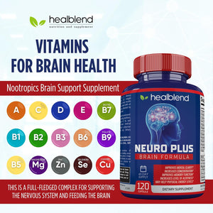 Neuro plus Brain & Focus Formula - Nootropic Brain Booster Supplement, Supports Brain Health, Mental Clarity & Focus - Enhances Concentration & Mental Energy – 120 Capsules (1)