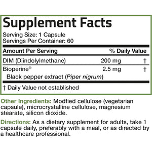 Bronson DIM 200 MG Supplement Diindolymethane with Bioperine for Enhanced Absorption, Estrogen Metabolism & Maintains Balanced Hormone Levels, 60 Vegetarian Capsules