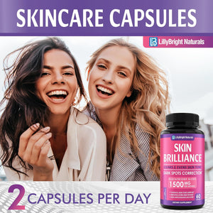Glutathione Capsules - 1,500Mcg L-Glutathione Supplement with Vitamin C - Skin Tone Enhancer - Targets Dark Spots & Acne Marks - Antioxidant Supplement for Beauty & Health Support - 60 Skin Pills