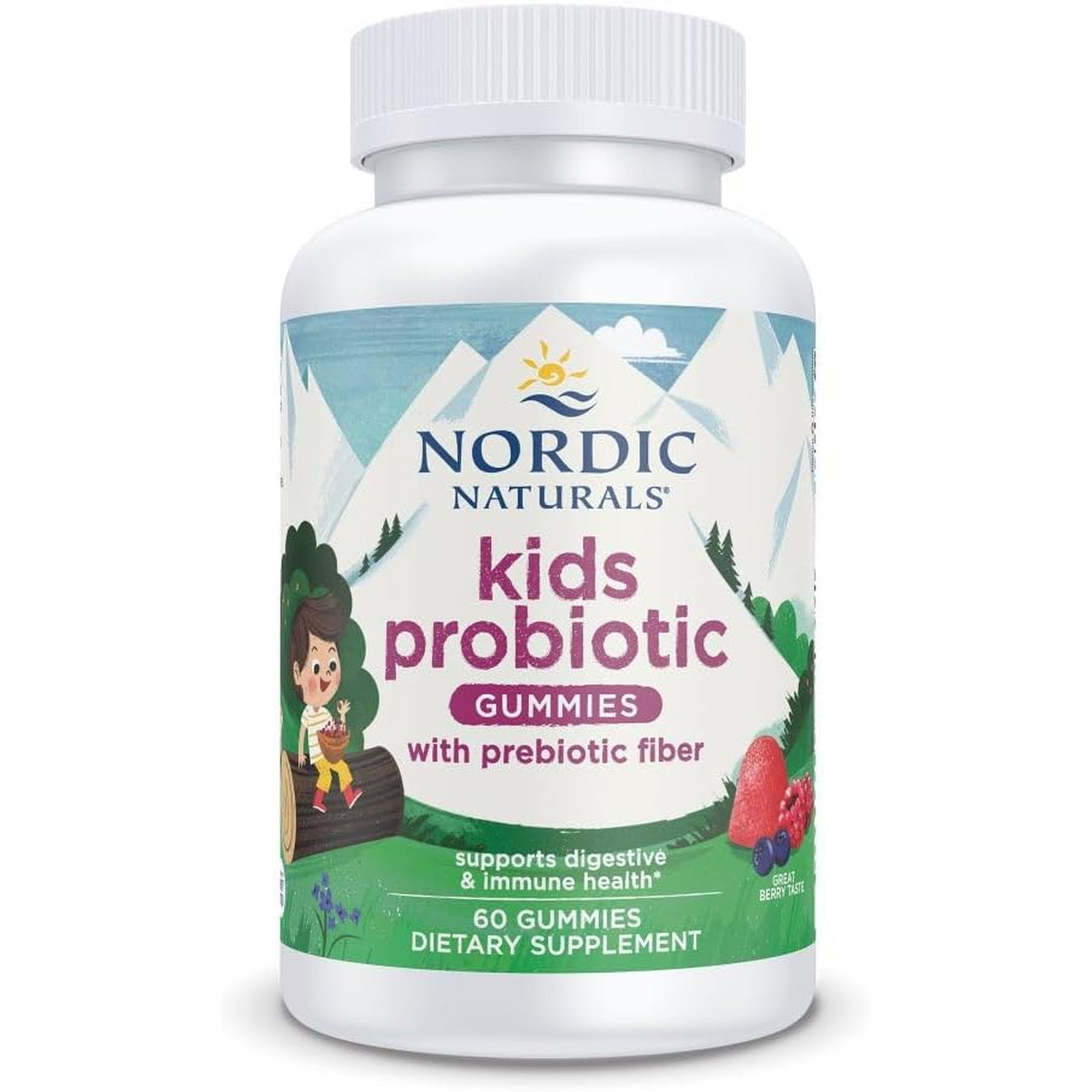 Nordic Naturals Kids Nordic Flora Probiotic Gummies, Merry Berry Punch - 60 Gummies - 1.5 Billion CFU & Prebiotic Fiber - Non-Gmo, Vegan - 30 Servings