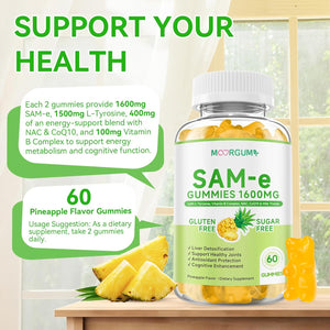 Sam-E L-Tyrosine Gummies with NAC, Coq10 & Vitamin B Complex, 1600Mg Sam-E, 1500Mg L-Tyrosine Supplement for Energy, Cellular Antioxidant Support, Emotional Well-Being Support, 120 Count
