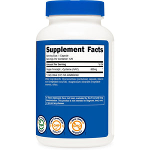 Nutricost N-Acetyl L-Cysteine (NAC) 600Mg, 120 Vegetarian Capsules - Non-Gmo, Gluten Free, Vegetarian Caps