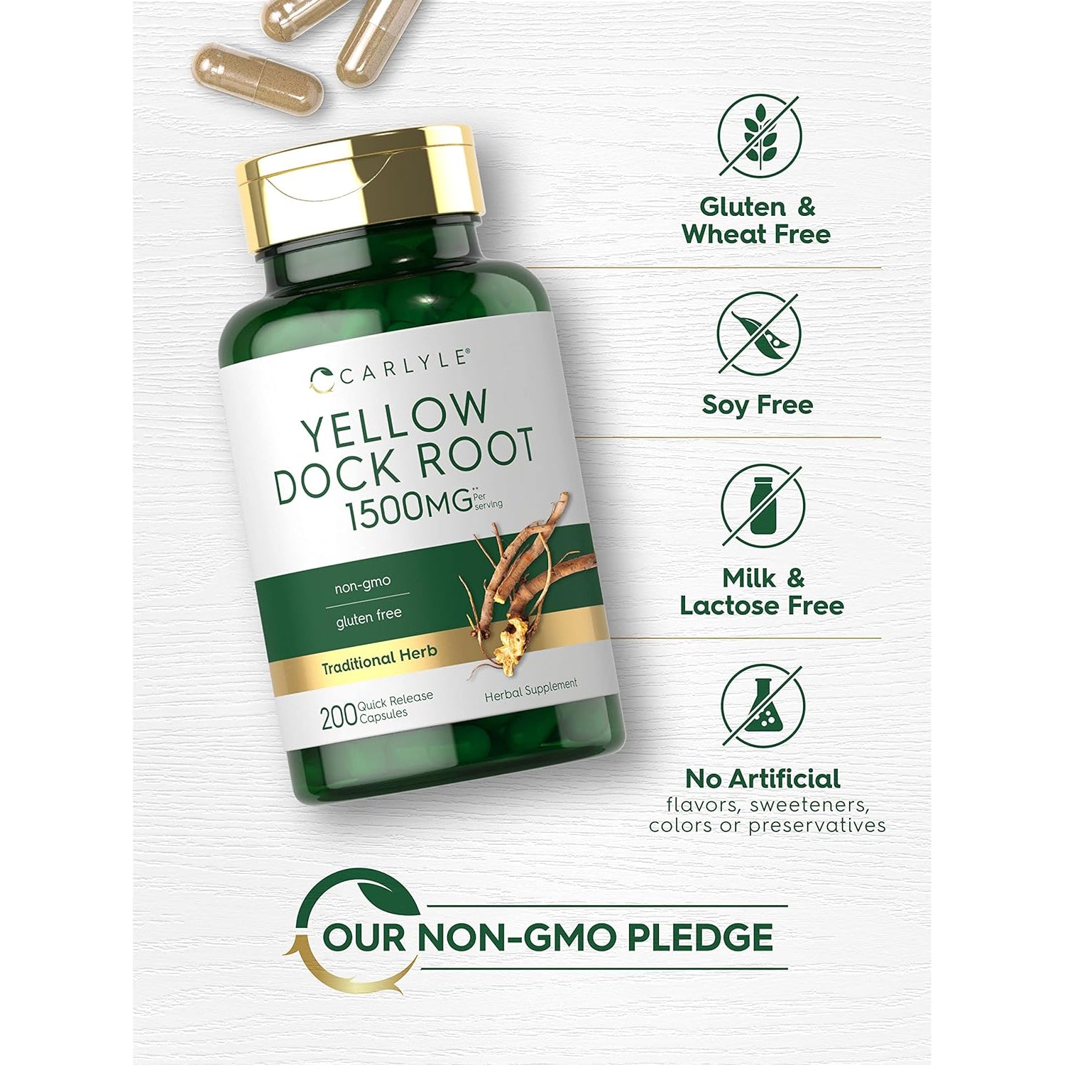 Carlyle Yellow Dock Root Capsules | 200 Count | Non-Gmo, Gluten Free | High Potency Formula | Traditional Herb
